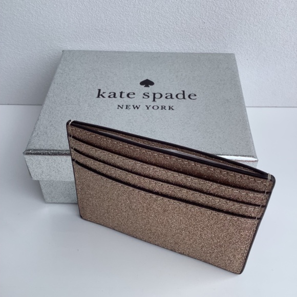 Kate Spade NY Rose Gold Shimmer Glitter Credit Card Holder I.D. Case BNWT + Box - Picture 3 of 6